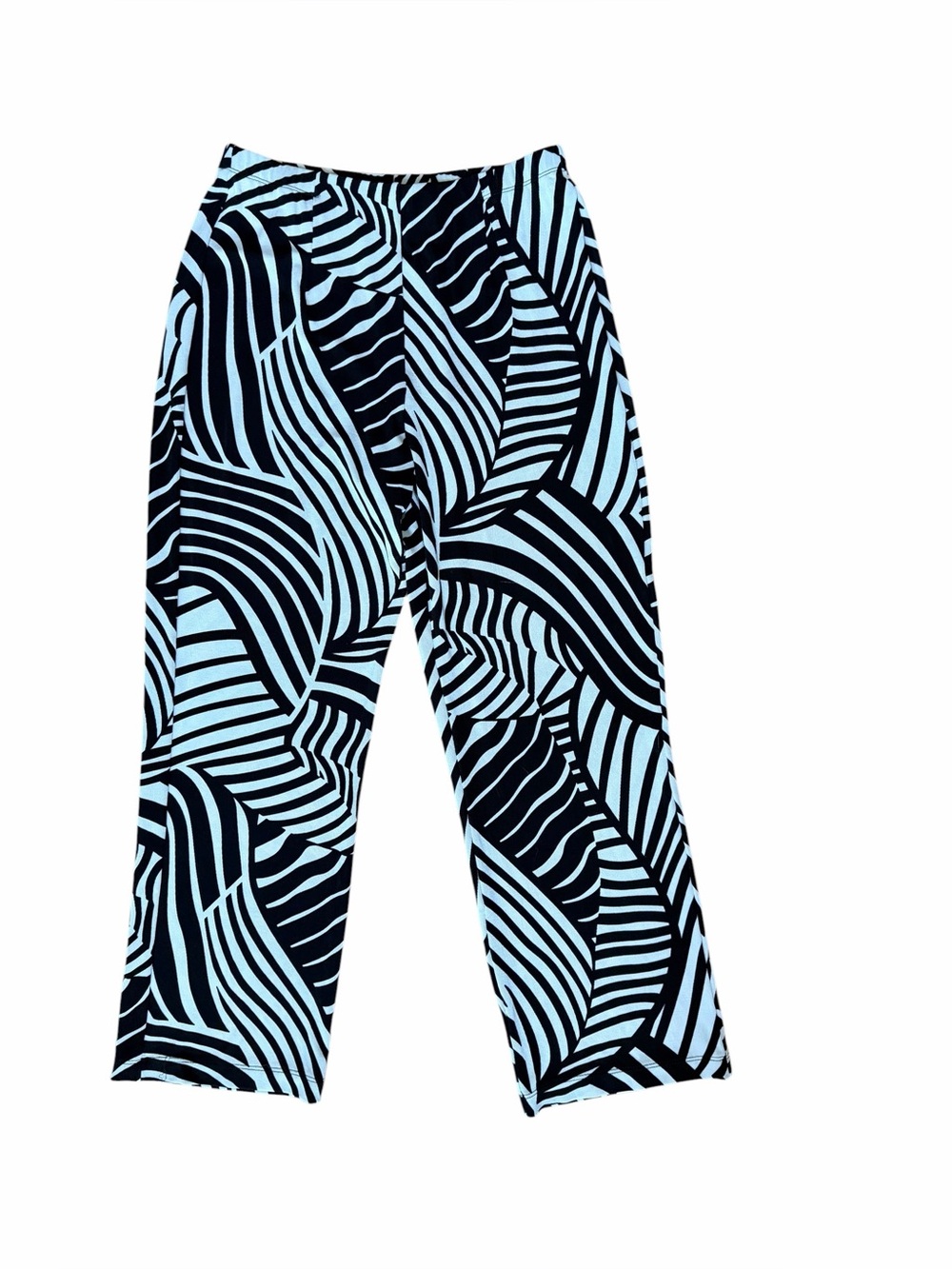 Chico's Traveler Size 1 Petite Zebra-Stripe Wide Leg Pants in Black and White